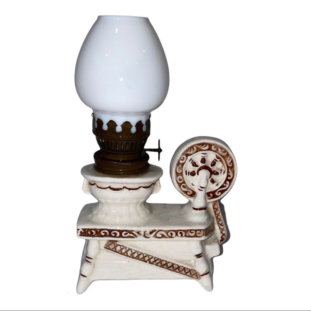 Vintage Miniature Spinning Wheel Oil Lamp